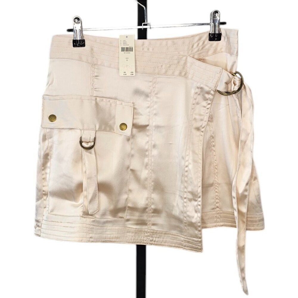 Anthropologie Silky Utility Cargo Mini Skirt Pink Wrap Size 6 NWT